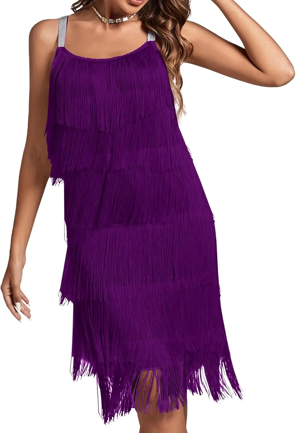 Umenlele Women’s 1920s Flpper Dress Gatsby Sleeveless All Over Tassel Tiered Fringe Cocktail Party Dress