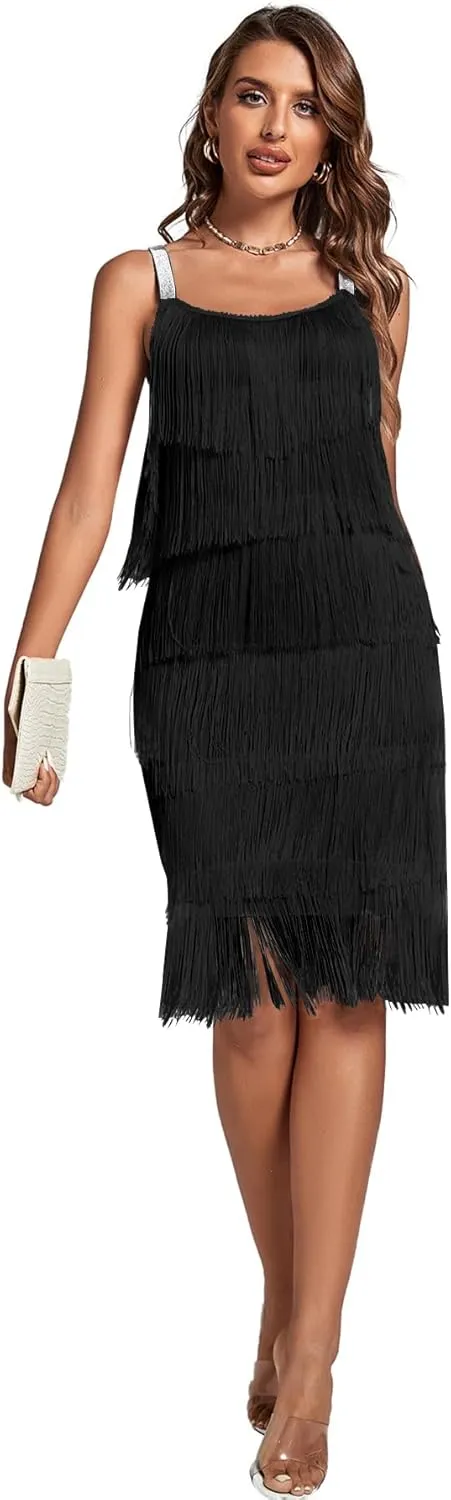 Umenlele Women’s 1920s Flpper Dress Gatsby Sleeveless All Over Tassel Tiered Fringe Cocktail Party Dress