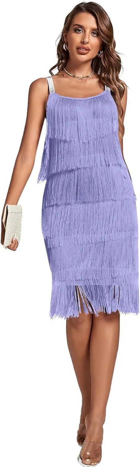 Umenlele Women’s 1920s Flpper Dress Gatsby Sleeveless All Over Tassel Tiered Fringe Cocktail Party Dress