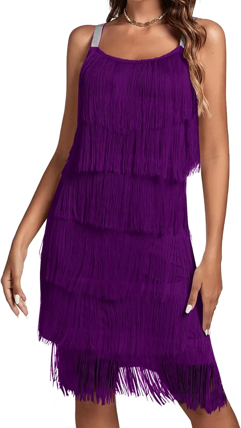 Umenlele Women’s 1920s Flpper Dress Gatsby Sleeveless All Over Tassel Tiered Fringe Cocktail Party Dress