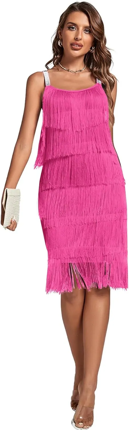 Umenlele Women’s 1920s Flpper Dress Gatsby Sleeveless All Over Tassel Tiered Fringe Cocktail Party Dress