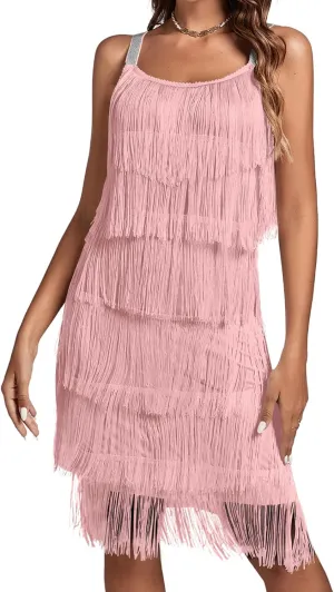 Umenlele Women’s 1920s Flpper Dress Gatsby Sleeveless All Over Tassel Tiered Fringe Cocktail Party Dress