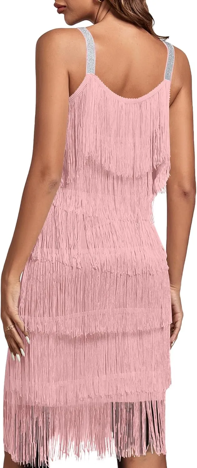 Umenlele Women’s 1920s Flpper Dress Gatsby Sleeveless All Over Tassel Tiered Fringe Cocktail Party Dress