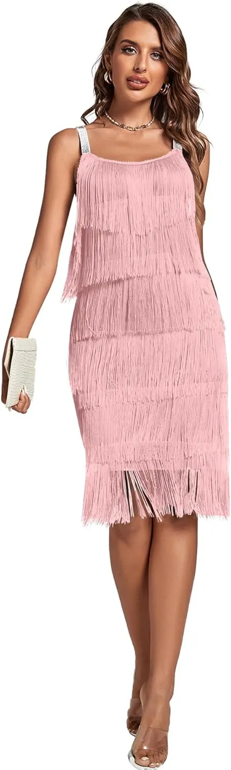 Umenlele Women’s 1920s Flpper Dress Gatsby Sleeveless All Over Tassel Tiered Fringe Cocktail Party Dress
