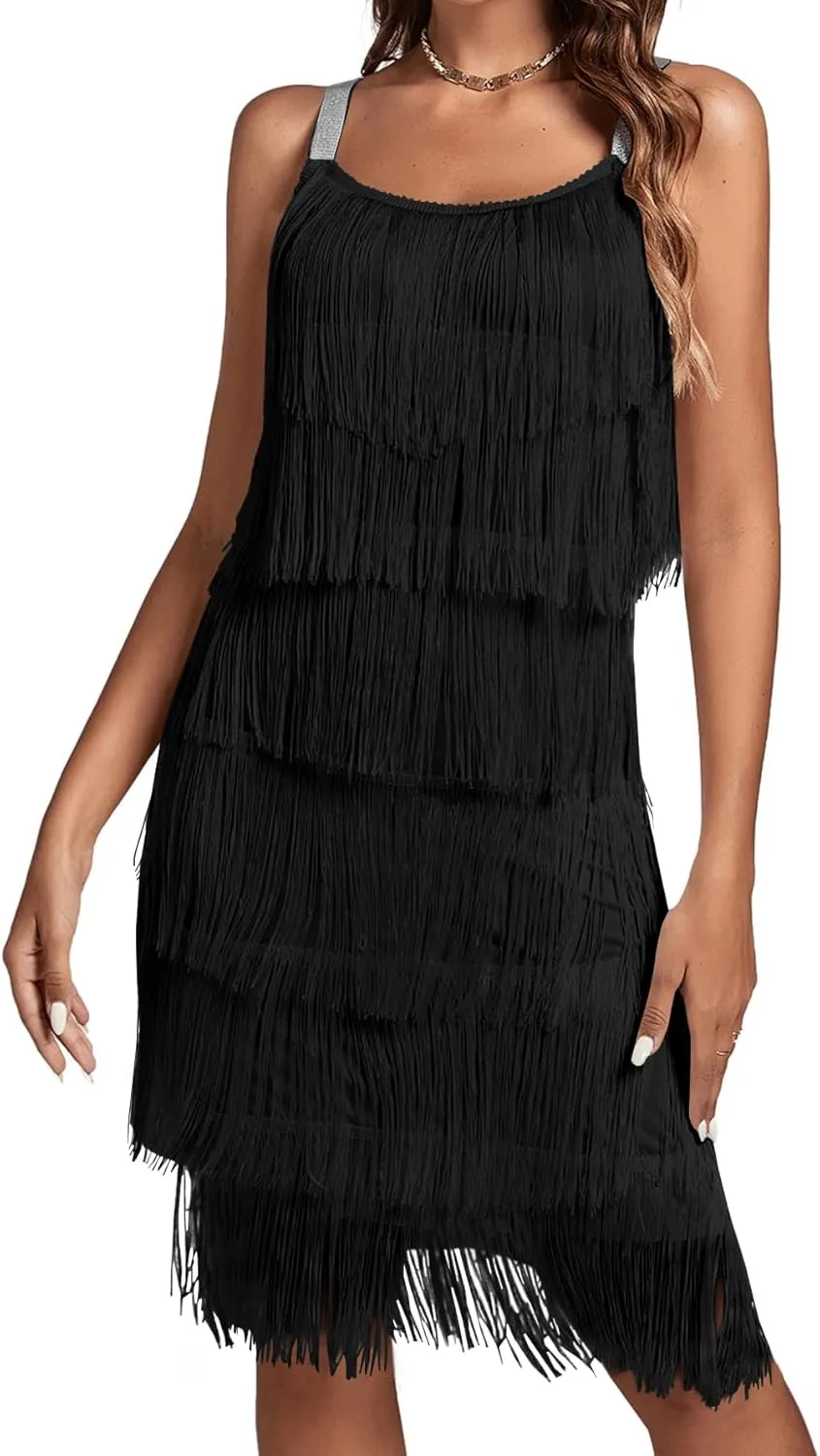 Umenlele Women’s 1920s Flpper Dress Gatsby Sleeveless All Over Tassel Tiered Fringe Cocktail Party Dress