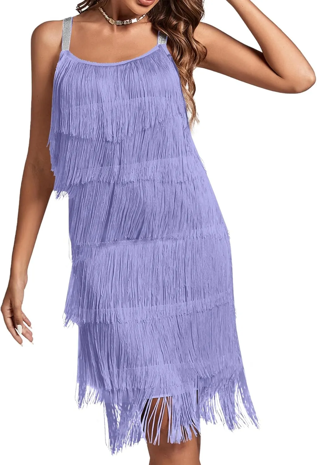 Umenlele Women’s 1920s Flpper Dress Gatsby Sleeveless All Over Tassel Tiered Fringe Cocktail Party Dress