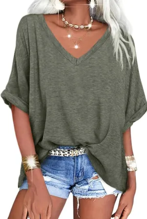 UNCLECAT Women's V Neck Oversized T-Shirts Summer Short Sleeve Shirts Loose Casual Tops Tee
