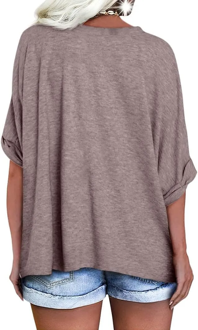 UNCLECAT Women's V Neck Oversized T-Shirts Summer Short Sleeve Shirts Loose Casual Tops Tee