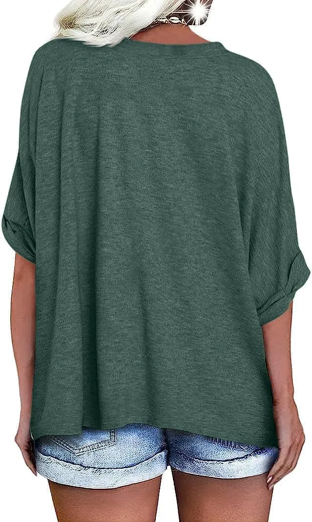 UNCLECAT Women's V Neck Oversized T-Shirts Summer Short Sleeve Shirts Loose Casual Tops Tee
