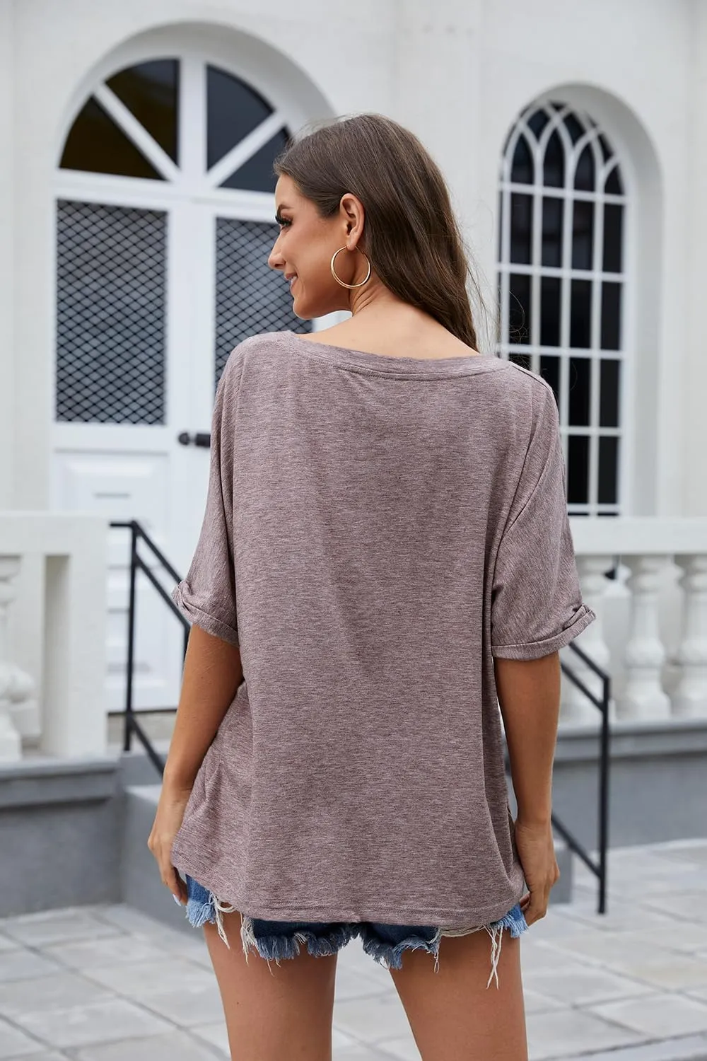 UNCLECAT Women's V Neck Oversized T-Shirts Summer Short Sleeve Shirts Loose Casual Tops Tee