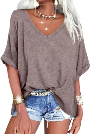 UNCLECAT Women's V Neck Oversized T-Shirts Summer Short Sleeve Shirts Loose Casual Tops Tee