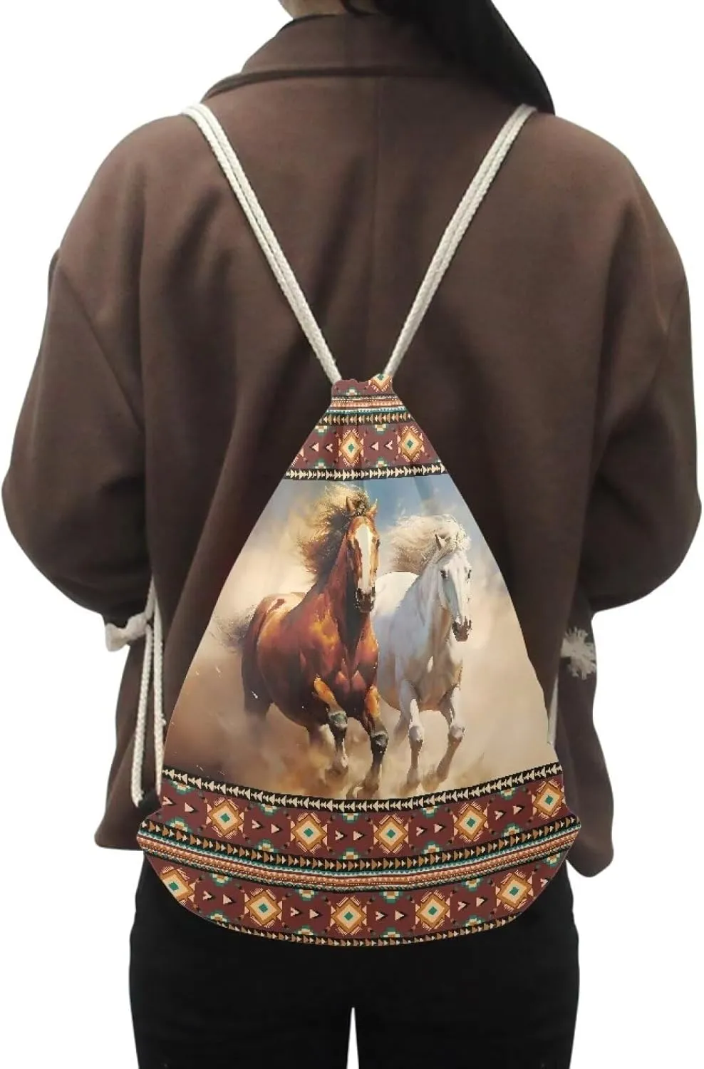 Upetstory Western Horse Drawstring Backpack for Kids Girls Boys Drawstring Bag Lightweight Sackpack Sports Gym String Bag for Women Travel Yoga Swiming Picnic Hiking Cycling