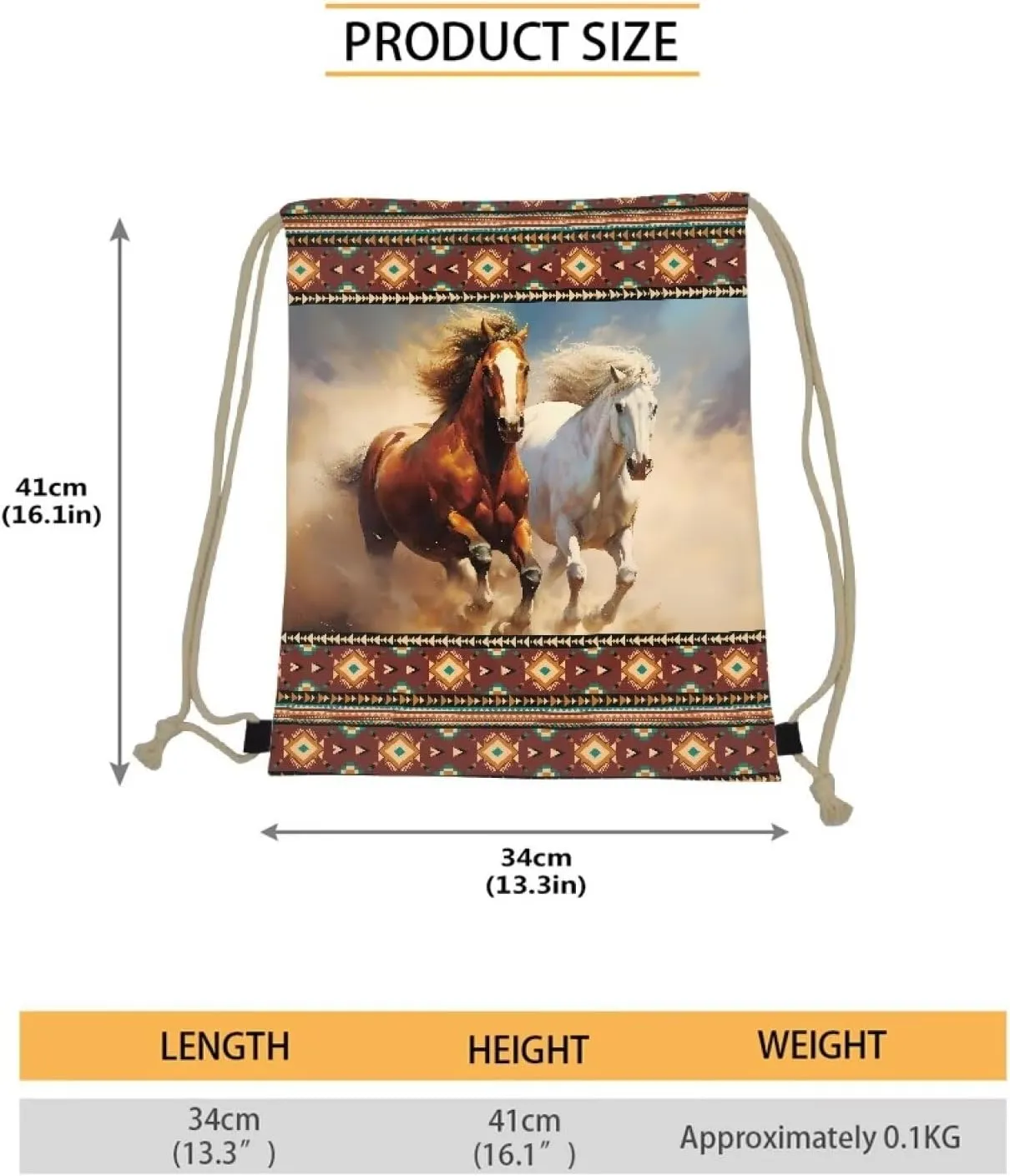 Upetstory Western Horse Drawstring Backpack for Kids Girls Boys Drawstring Bag Lightweight Sackpack Sports Gym String Bag for Women Travel Yoga Swiming Picnic Hiking Cycling