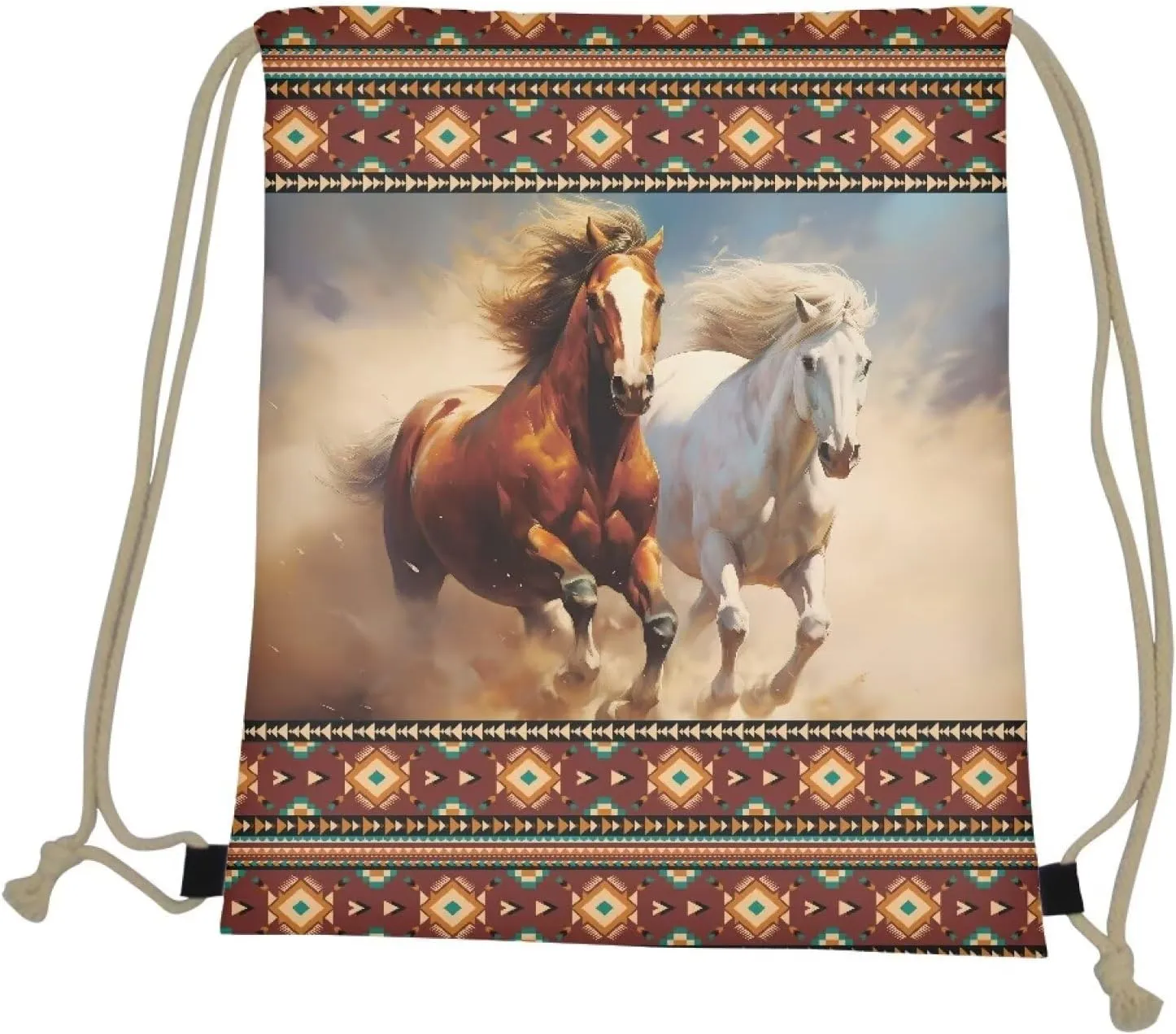 Upetstory Western Horse Drawstring Backpack for Kids Girls Boys Drawstring Bag Lightweight Sackpack Sports Gym String Bag for Women Travel Yoga Swiming Picnic Hiking Cycling