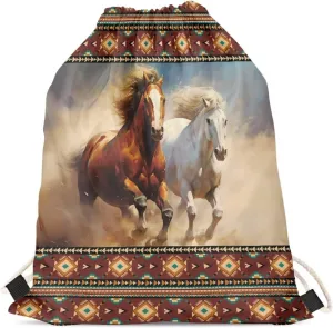 Upetstory Western Horse Drawstring Backpack for Kids Girls Boys Drawstring Bag Lightweight Sackpack Sports Gym String Bag for Women Travel Yoga Swiming Picnic Hiking Cycling