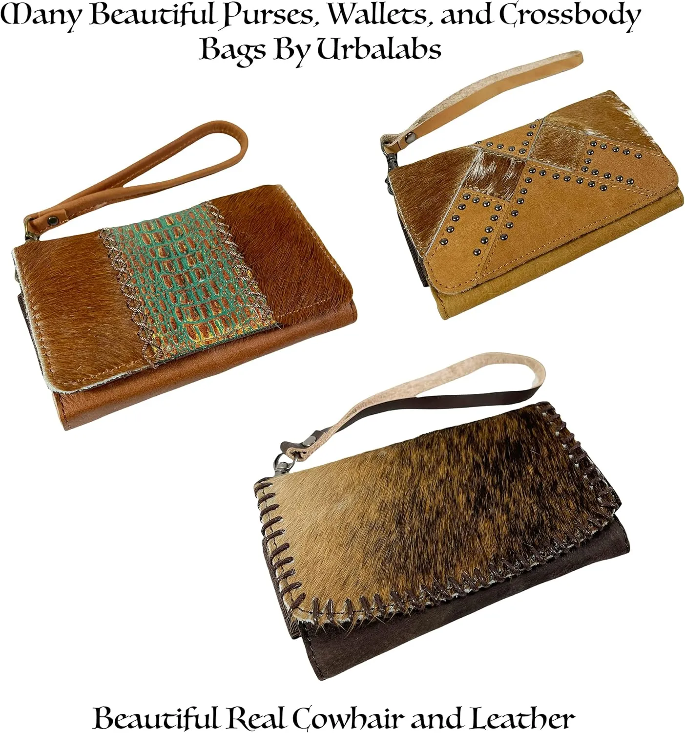 Urbalabs Cowhair Genuine Leather Women Western Wallets Clutch Bag Leather Fringe Purse Cell Phone Holder Pouch Tooled Wallet For Women Cowgirl Small Clutch Hand Stitched (Brown Tooled)
