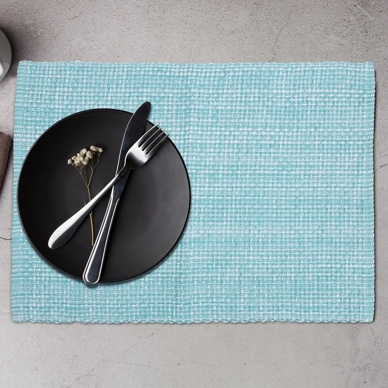 Urban Villa Placemats for Dining Table 100% CottonPlacemats 14''x20'' Over Sized Tablemats Set of 6 Placemats Aqua/White Two Tone Tablemats for Family Dinners Wedding Parties Everyday UsePlacemats