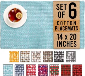 Urban Villa Placemats for Dining Table 100% CottonPlacemats 14''x20'' Over Sized Tablemats Set of 6 Placemats Aqua/White Two Tone Tablemats for Family Dinners Wedding Parties Everyday UsePlacemats