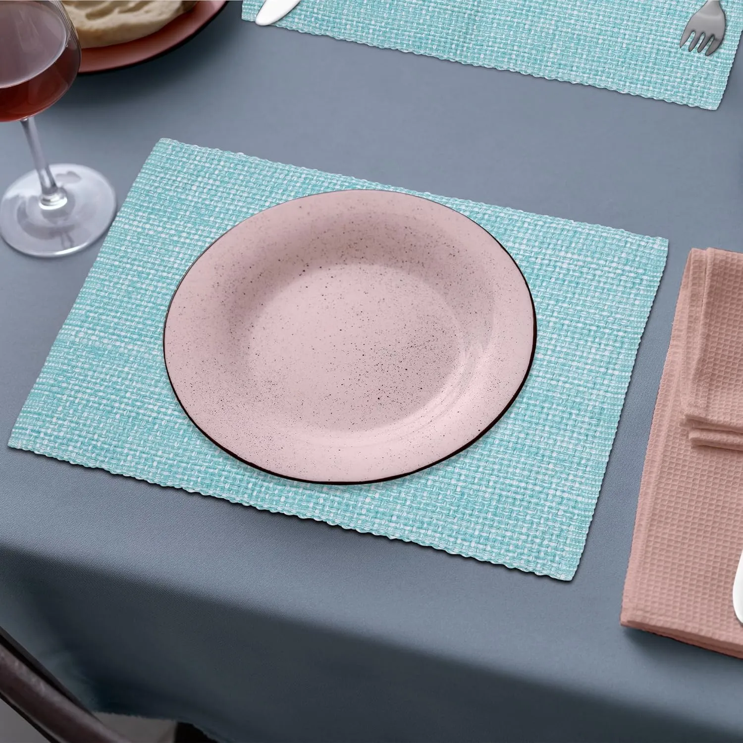 Urban Villa Placemats for Dining Table 100% CottonPlacemats 14''x20'' Over Sized Tablemats Set of 6 Placemats Aqua/White Two Tone Tablemats for Family Dinners Wedding Parties Everyday UsePlacemats