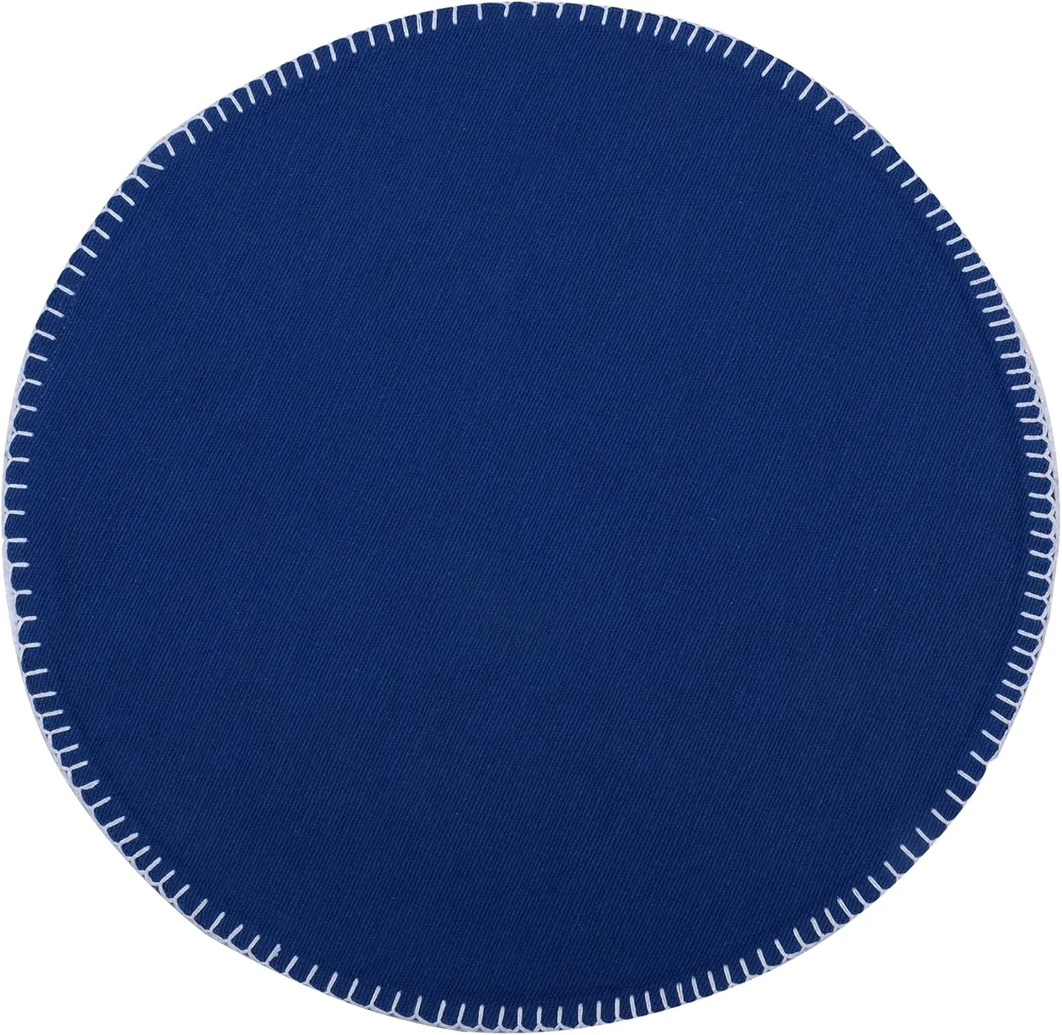 Urban Villa Round Placemats with Embroidery Stitches Blue Color with White Stitches 100% Cotton Fused Place Mats 16'' Round Over Sized Set of 6 Tablemats for Family Dinners Wedding Parties Tablemats