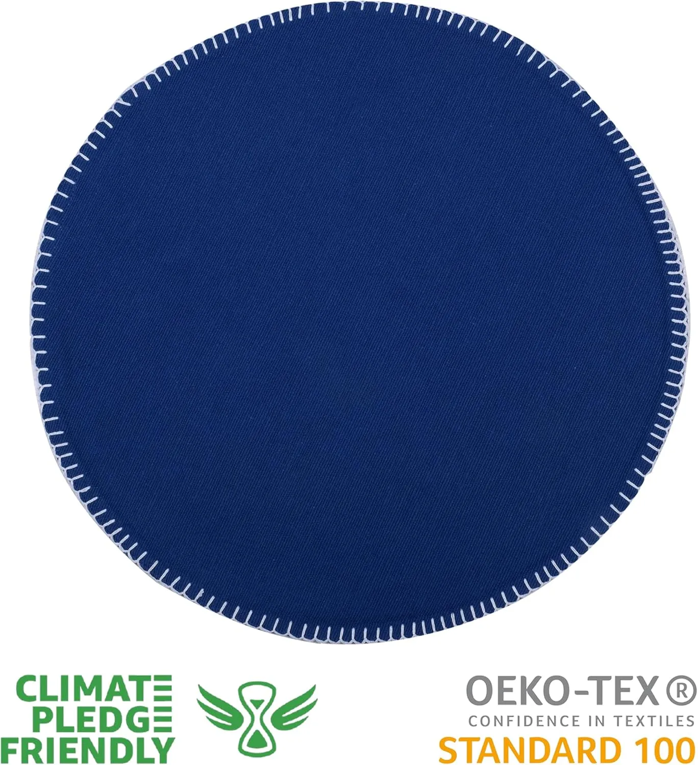 Urban Villa Round Placemats with Embroidery Stitches Blue Color with White Stitches 100% Cotton Fused Place Mats 16'' Round Over Sized Set of 6 Tablemats for Family Dinners Wedding Parties Tablemats