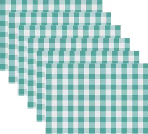 Urban VillaPlacemats for Dining Table 100% Cotton Placemats 14''x20'' Over Sized Tablemats Set of 6 Placemats Aqua/White Color Buffalo Check Tablemats for Family Dinners Wedding PartiesPlacemats