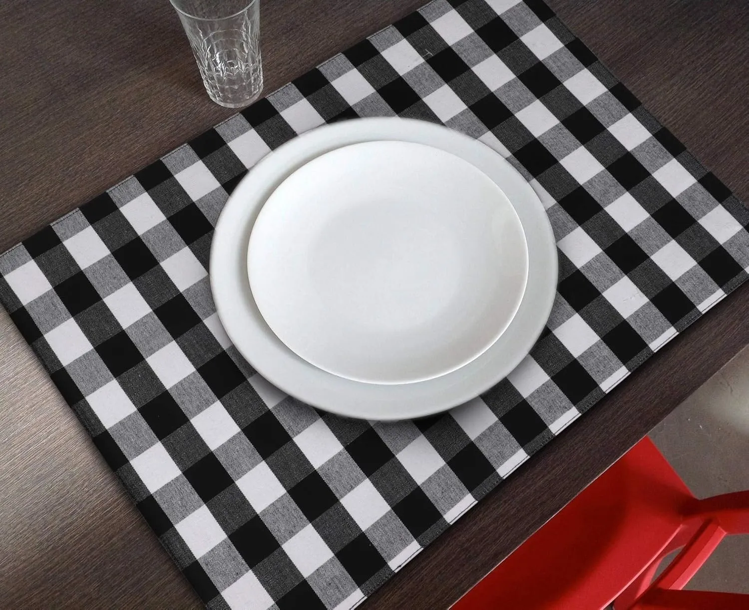 Urban VillaPlacemats for DiningTable 100% CottonPlacemats 14''x20''Over Sized Tablemats Set of 6 Placemats Black/White BuffaloCheckTablemats for Family DinnersWedding PartiesPlacemats