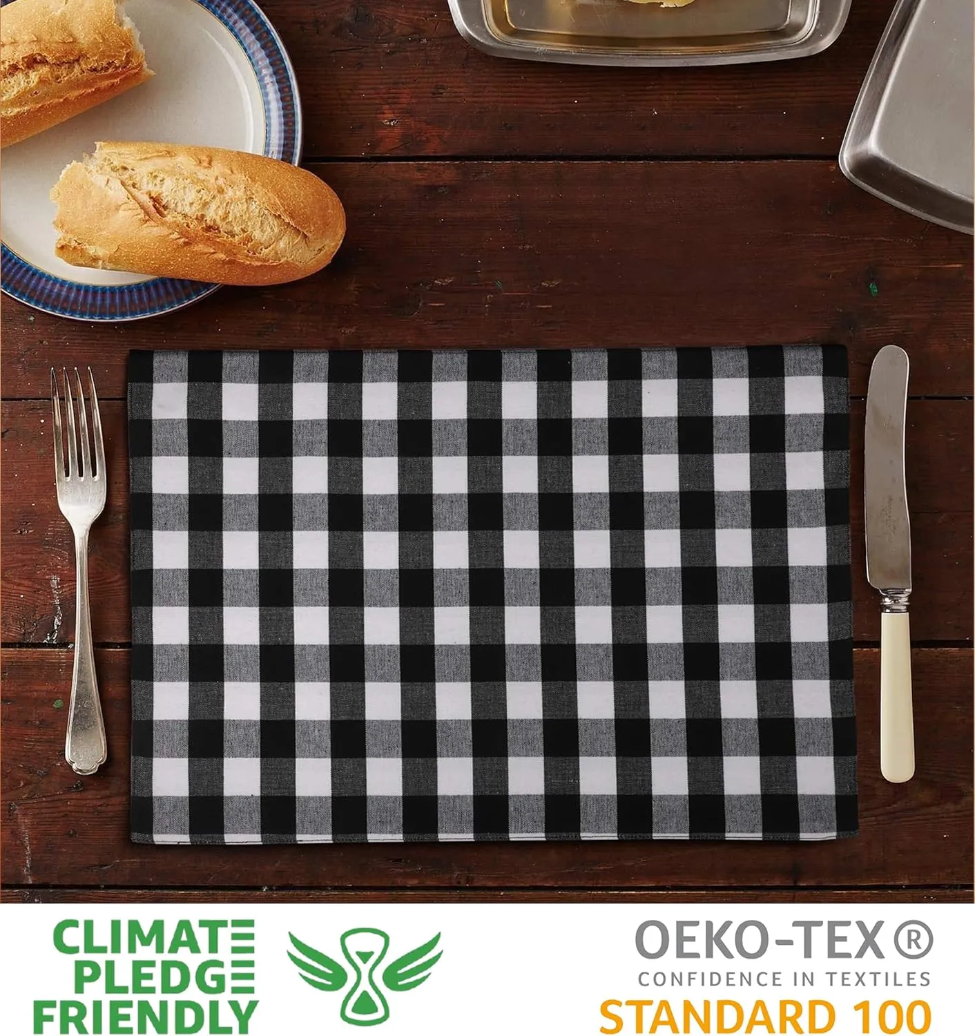 Urban VillaPlacemats for DiningTable 100% CottonPlacemats 14''x20''Over Sized Tablemats Set of 6 Placemats Black/White BuffaloCheckTablemats for Family DinnersWedding PartiesPlacemats