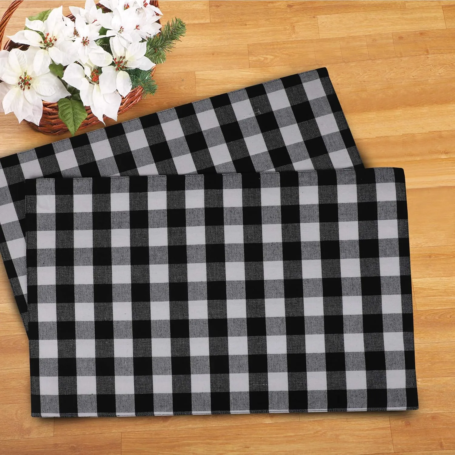 Urban VillaPlacemats for DiningTable 100% CottonPlacemats 14''x20''Over Sized Tablemats Set of 6 Placemats Black/White BuffaloCheckTablemats for Family DinnersWedding PartiesPlacemats