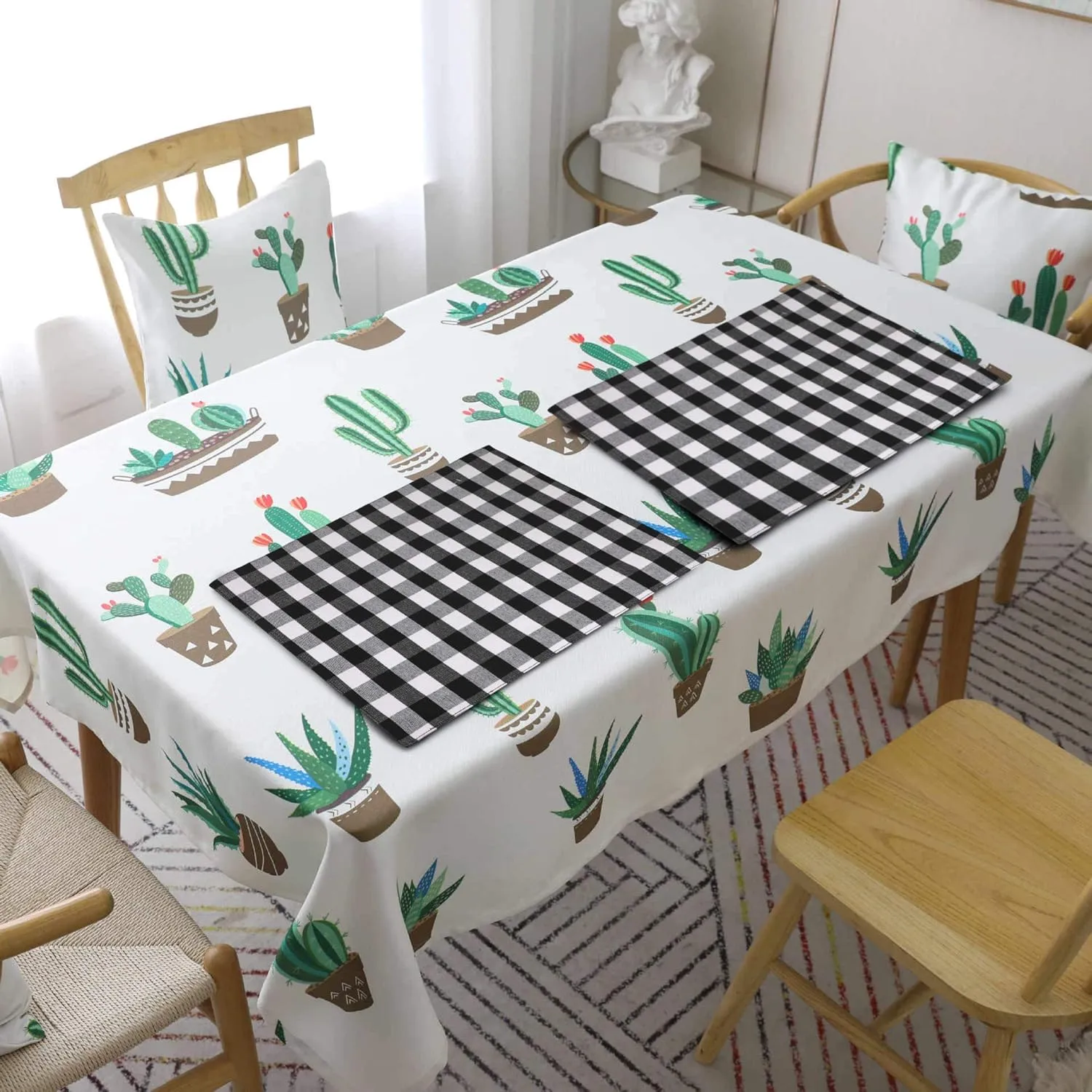 Urban VillaPlacemats for DiningTable 100% CottonPlacemats 14''x20''Over Sized Tablemats Set of 6 Placemats Black/White BuffaloCheckTablemats for Family DinnersWedding PartiesPlacemats