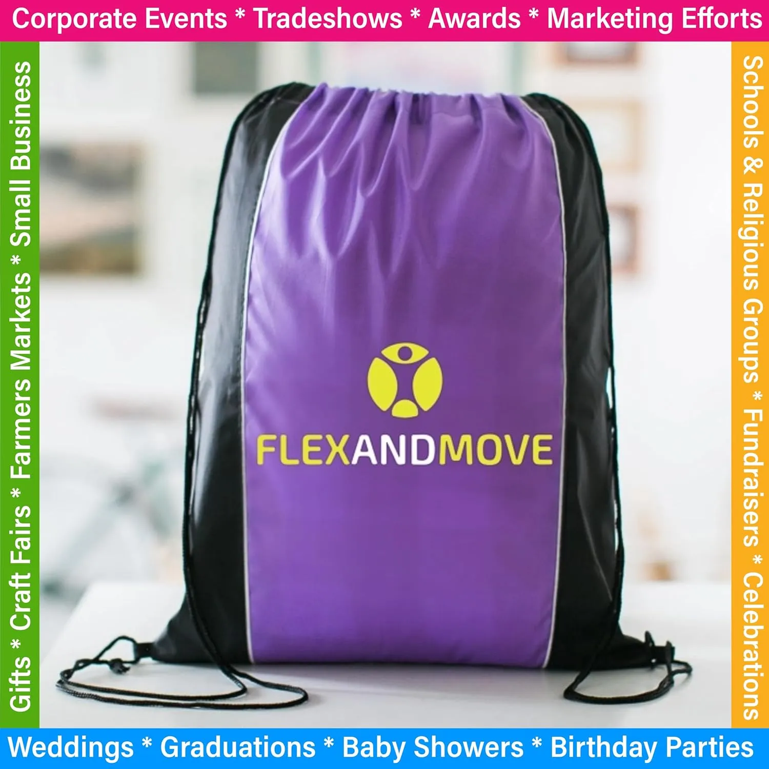 USMG Custom Two Tone Drawstring Tote Bags - Multicolor Imprint for Marketing & Events