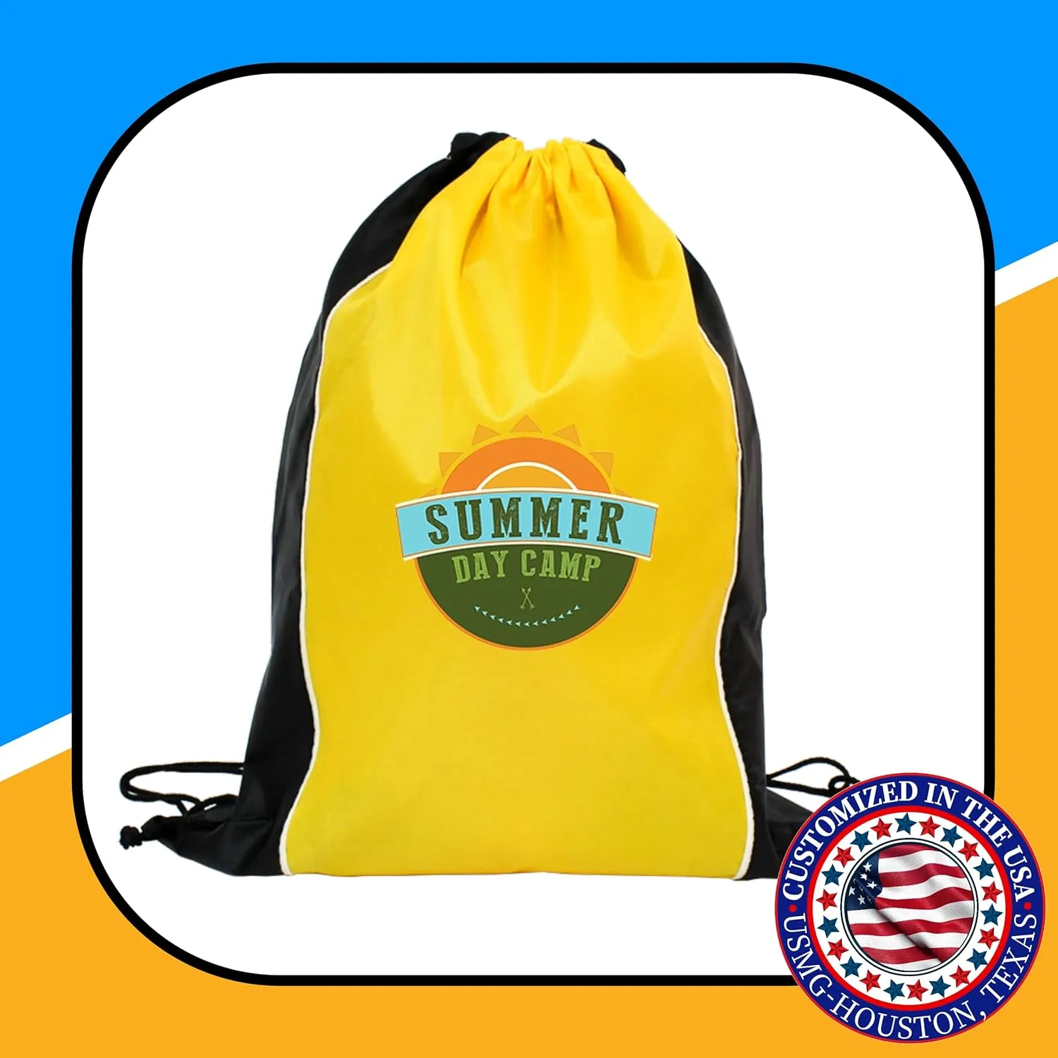 USMG Custom Two Tone Drawstring Tote Bags - Multicolor Imprint for Marketing & Events