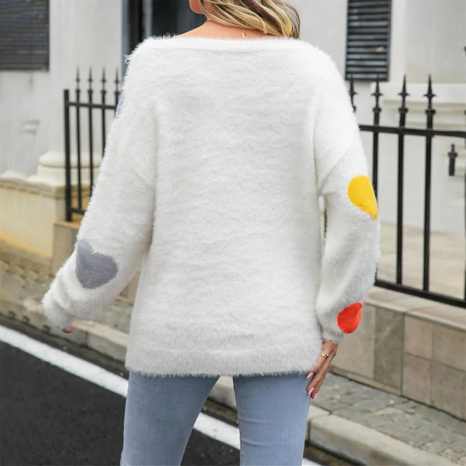 Valentine Sweater for Women Romantic Oversized Heart Print Long Sleeve Crew Neck Sweatshirt Casual Cute Pullover Top