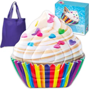 Vanilla Cupcake Floatie Set for The Family - Bundle of Silly Pool Raft Set Swim Mat, and Tote Bag | Pool and Beach Accessories for The Family
