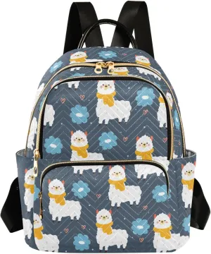 VIGTRO Women Fashion Backpack Quilted Mini Purse Cartoon Lama and Flowers, Lightweight Travel Casual Shoulder Backpack with Adjustable Straps Size M