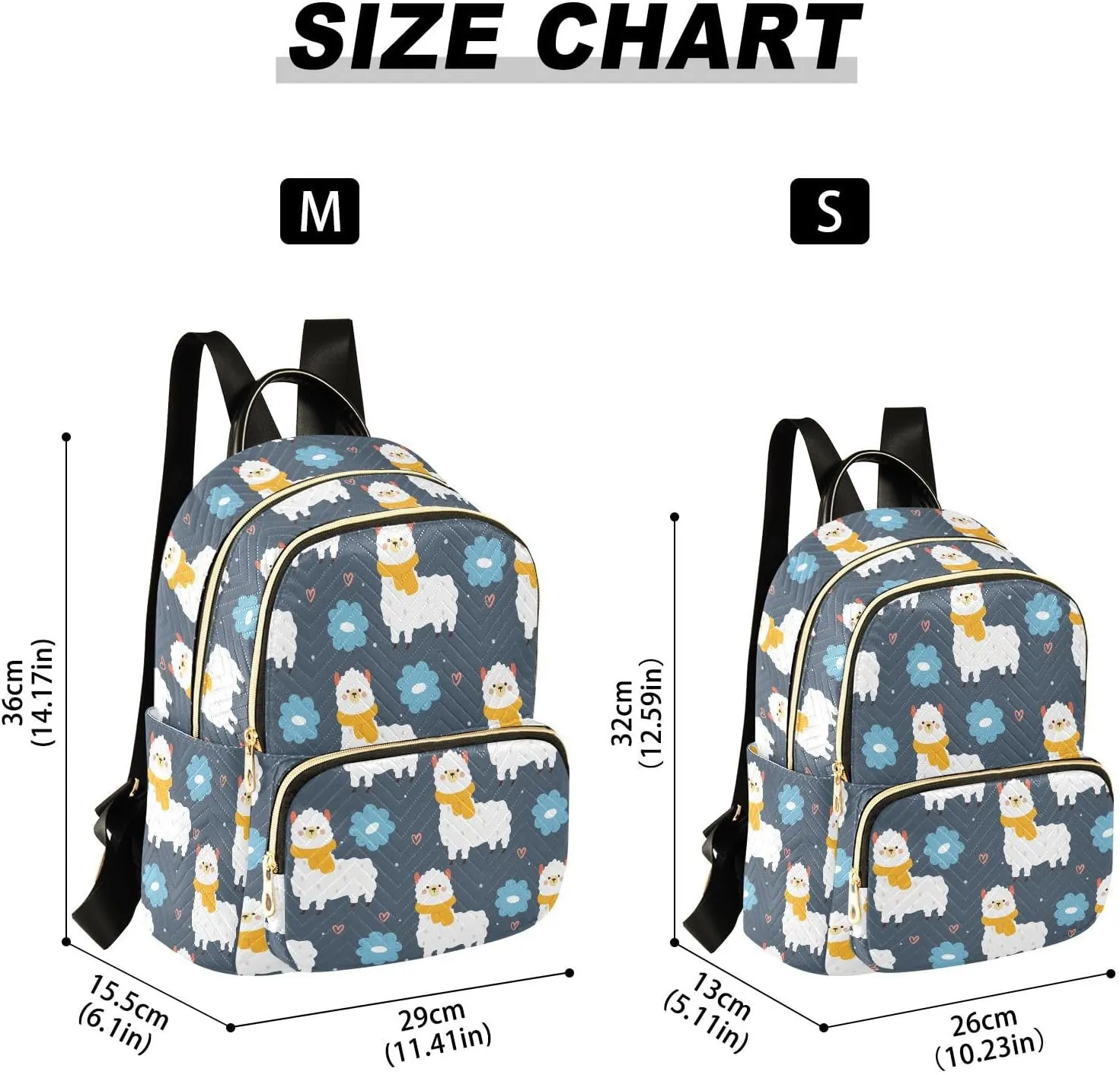 VIGTRO Women Fashion Backpack Quilted Mini Purse Cartoon Lama and Flowers, Lightweight Travel Casual Shoulder Backpack with Adjustable Straps Size M