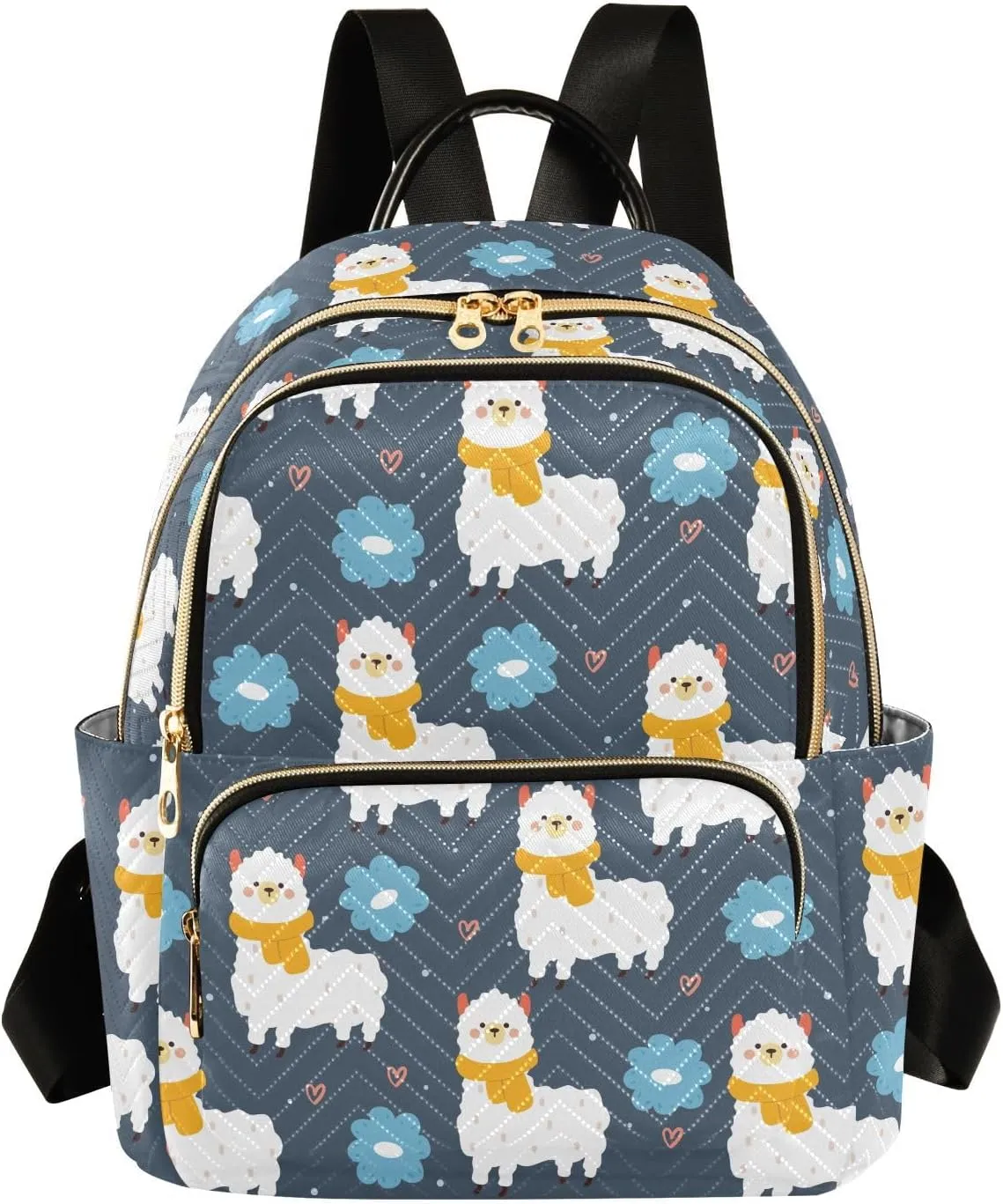 VIGTRO Women Fashion Backpack Quilted Mini Purse Cartoon Lama and Flowers, Lightweight Travel Casual Shoulder Backpack with Adjustable Straps Size M