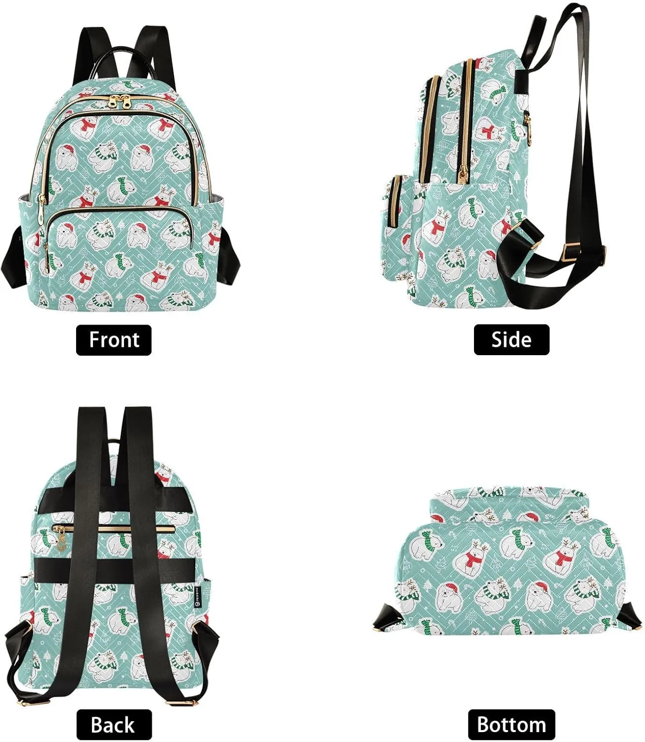 VIGTRO Women Fashion Backpack Quilted Mini Purse Christmas Cartoon Winter Bear, Lightweight Travel Casual Shoulder Backpack with Adjustable Straps Size M