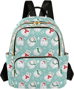 VIGTRO Women Fashion Backpack Quilted Mini Purse Christmas Cartoon Winter Bear, Lightweight Travel Casual Shoulder Backpack with Adjustable Straps Size M