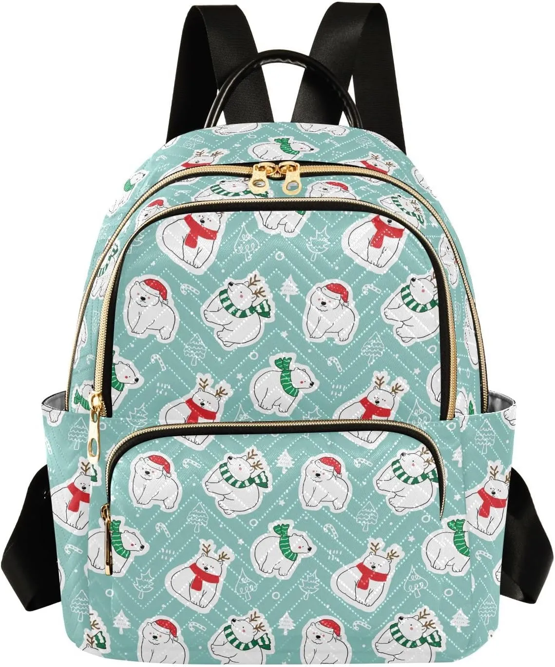 VIGTRO Women Fashion Backpack Quilted Mini Purse Christmas Cartoon Winter Bear, Lightweight Travel Casual Shoulder Backpack with Adjustable Straps Size M