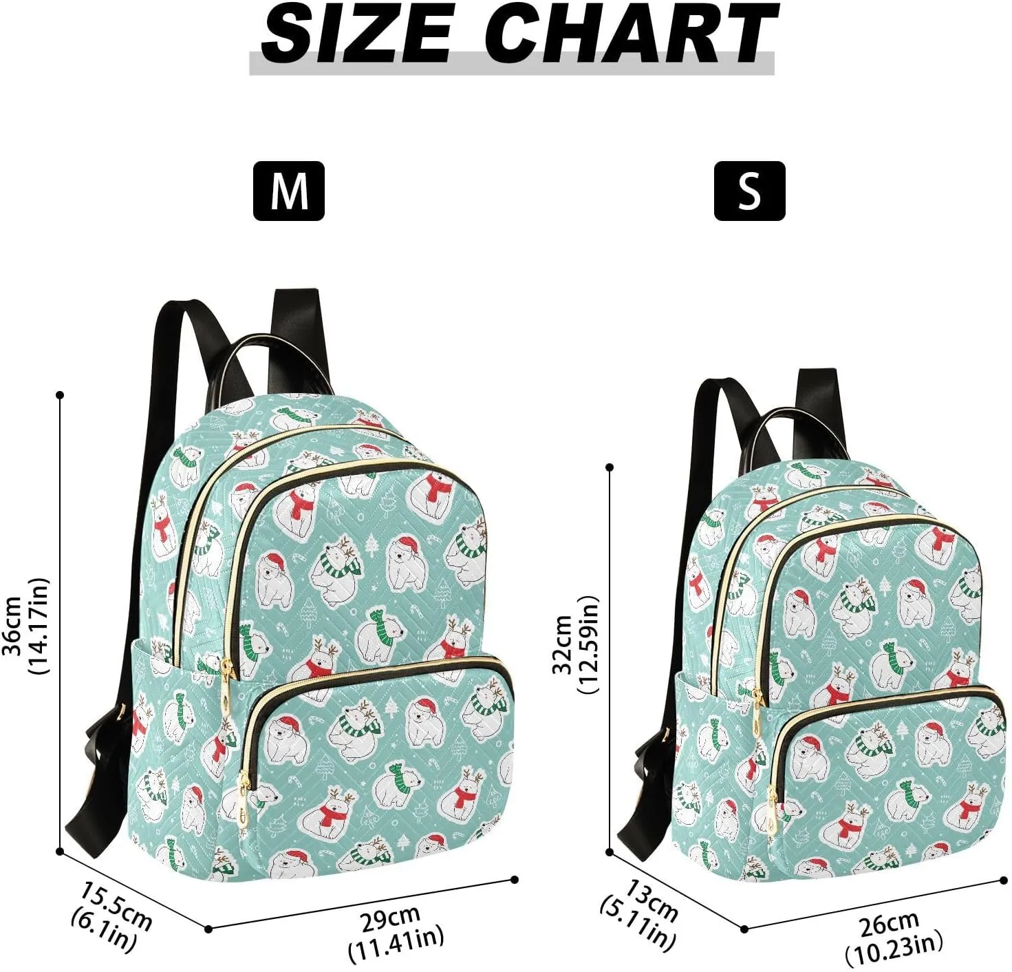 VIGTRO Women Fashion Backpack Quilted Mini Purse Christmas Cartoon Winter Bear, Lightweight Travel Casual Shoulder Backpack with Adjustable Straps Size M