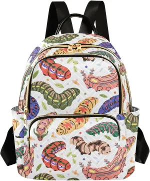 VIGTRO Women Fashion Backpack Quilted Mini Purse Colorful Insects Caterpillar Pattern, Lightweight Travel Casual Shoulder Backpack with Adjustable Straps Size S