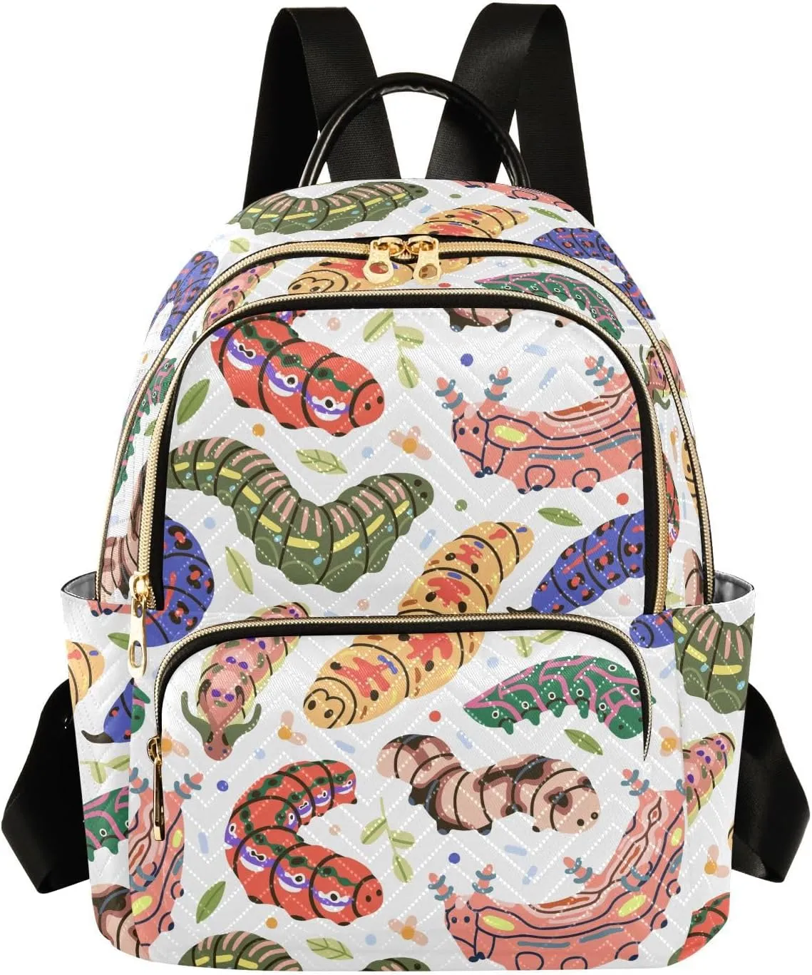VIGTRO Women Fashion Backpack Quilted Mini Purse Colorful Insects Caterpillar Pattern, Lightweight Travel Casual Shoulder Backpack with Adjustable Straps Size S