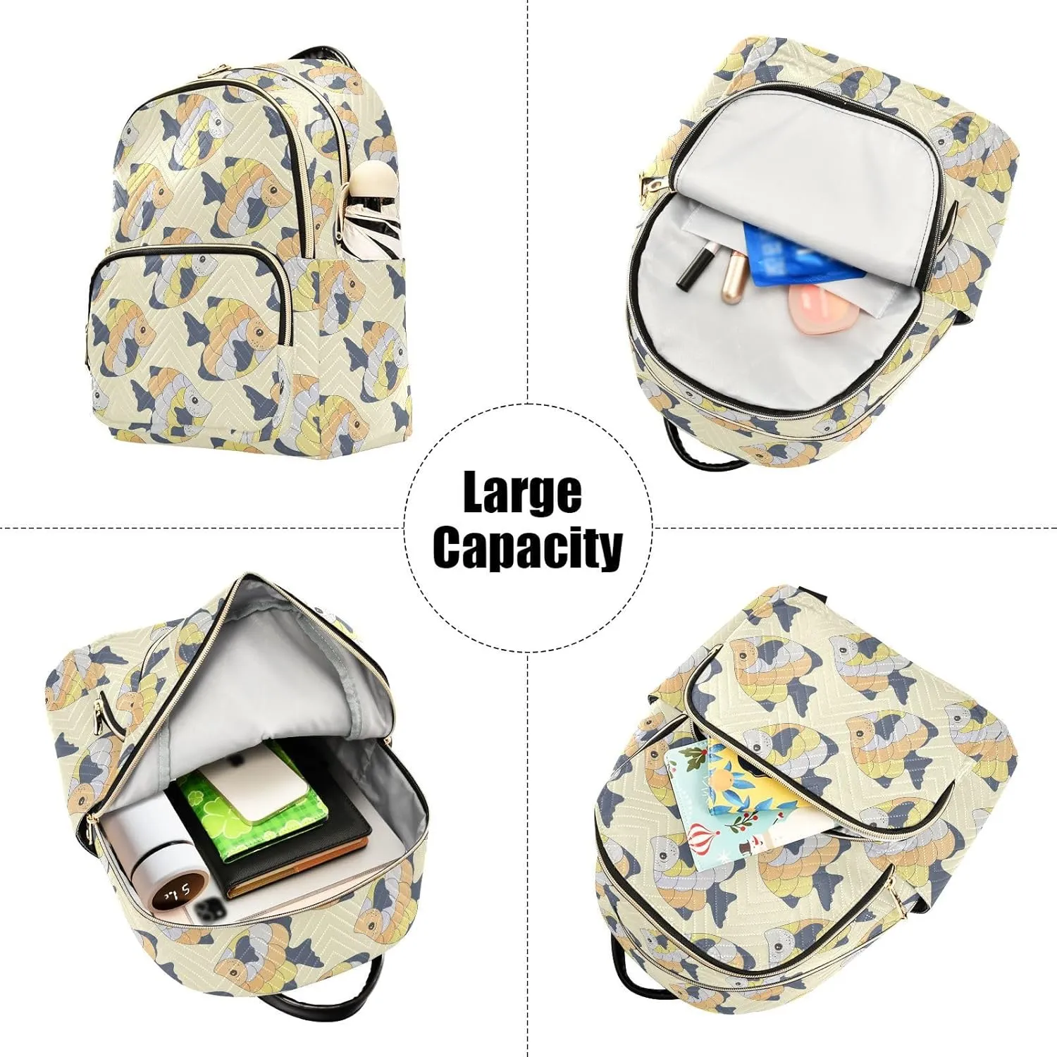 VIGTRO Women Fashion Backpack Quilted Mini Purse Exotic Coral Reef Fish, Lightweight Travel Casual Shoulder Backpack with Adjustable Straps Size S