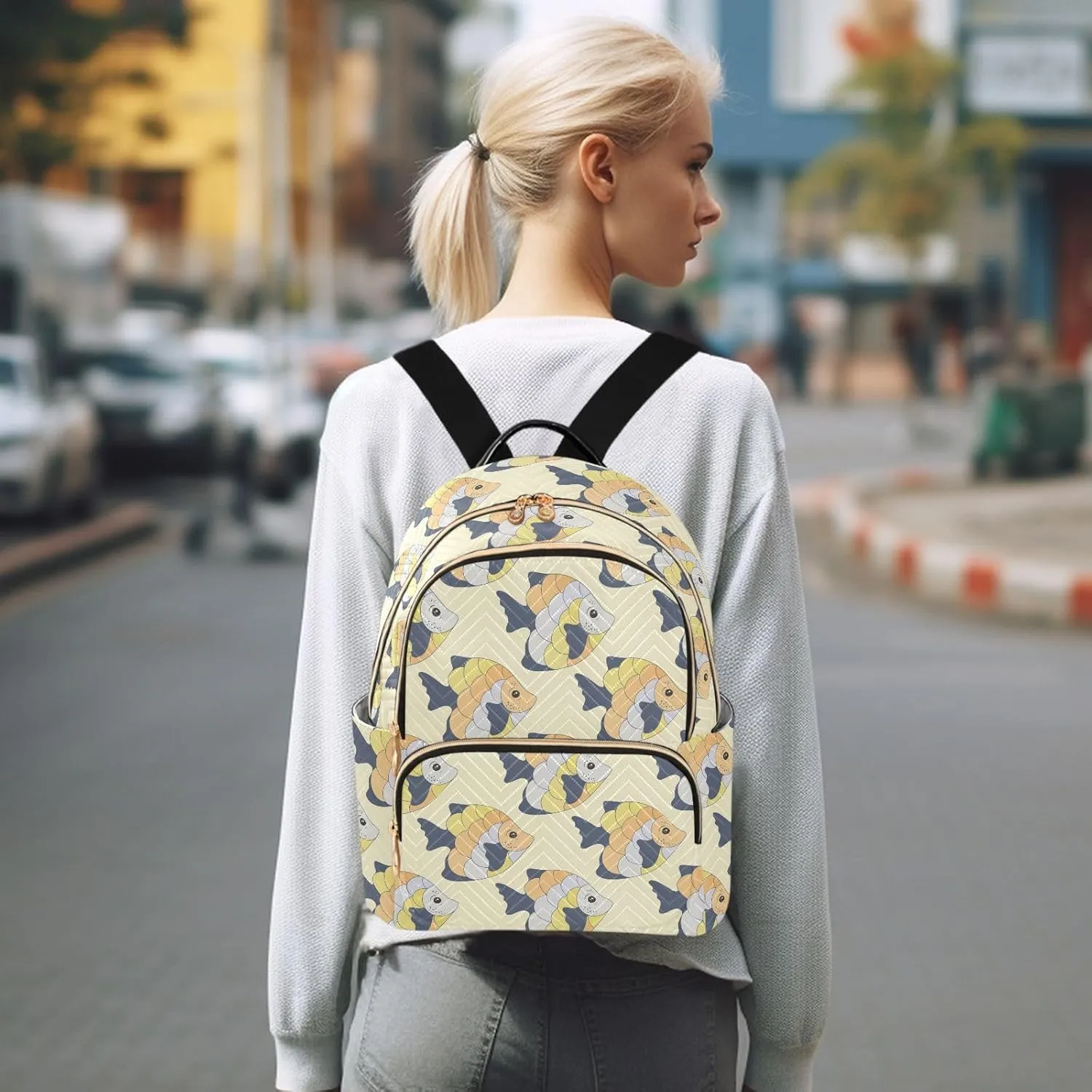 VIGTRO Women Fashion Backpack Quilted Mini Purse Exotic Coral Reef Fish, Lightweight Travel Casual Shoulder Backpack with Adjustable Straps Size S
