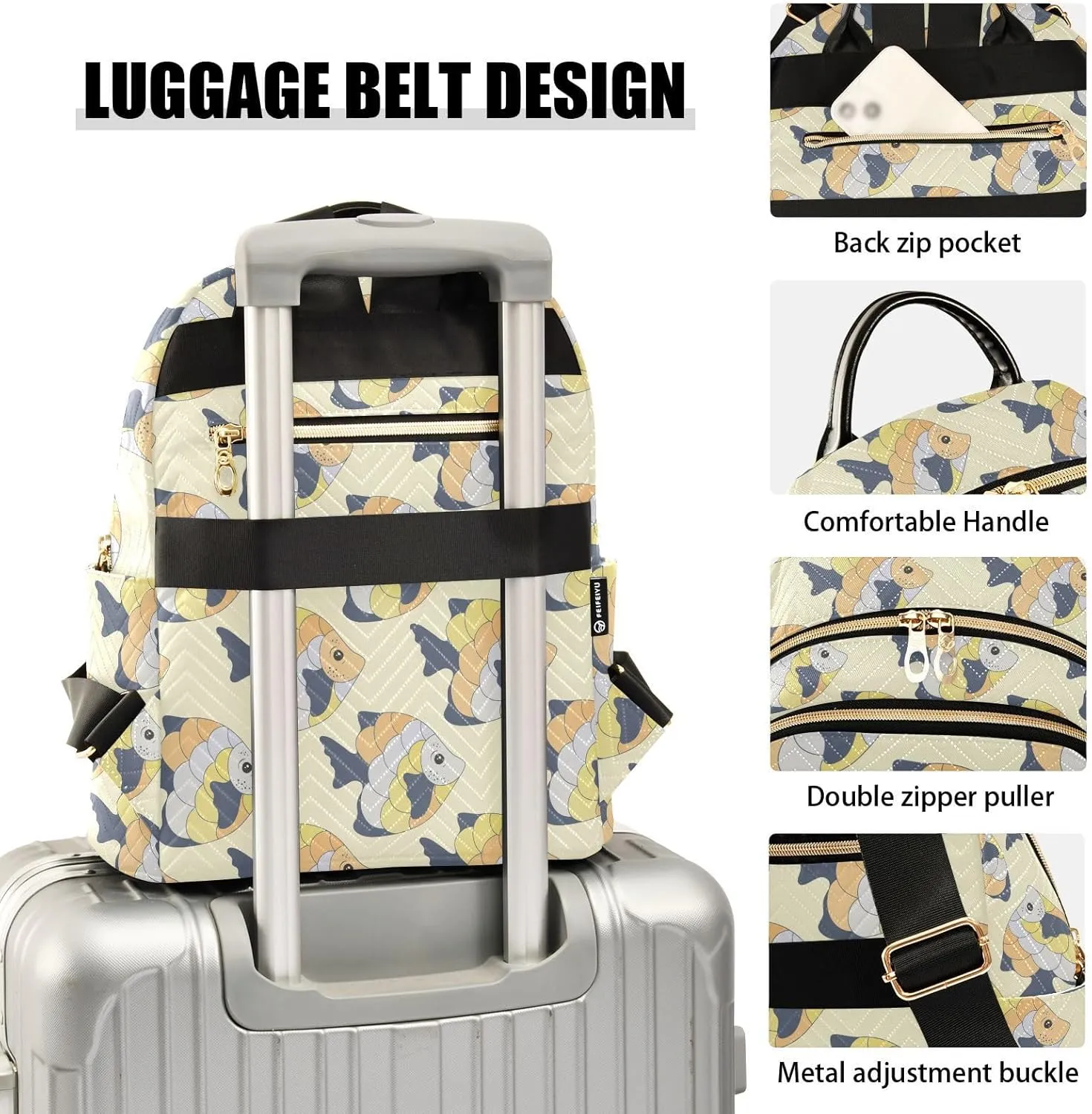 VIGTRO Women Fashion Backpack Quilted Mini Purse Exotic Coral Reef Fish, Lightweight Travel Casual Shoulder Backpack with Adjustable Straps Size S