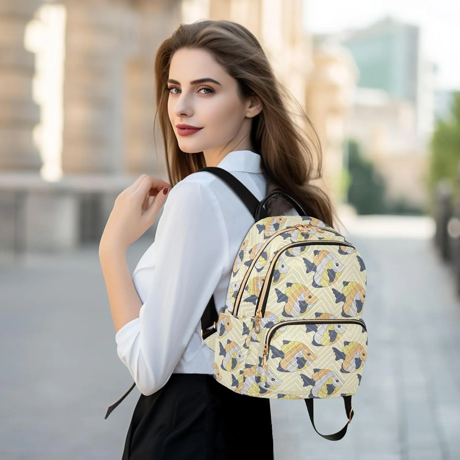 VIGTRO Women Fashion Backpack Quilted Mini Purse Exotic Coral Reef Fish, Lightweight Travel Casual Shoulder Backpack with Adjustable Straps Size S