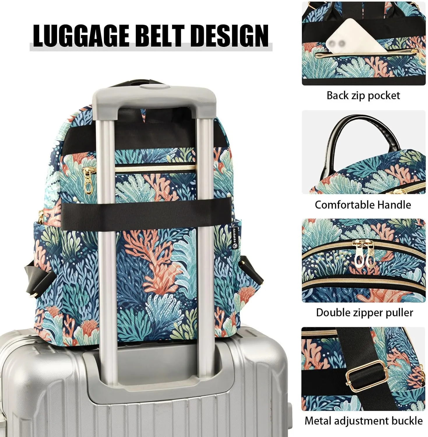 VIGTRO Women Fashion Backpack Quilted Mini Purse Ocean Underwater Coral Reef, Lightweight Travel Casual Shoulder Backpack with Adjustable Straps Size M