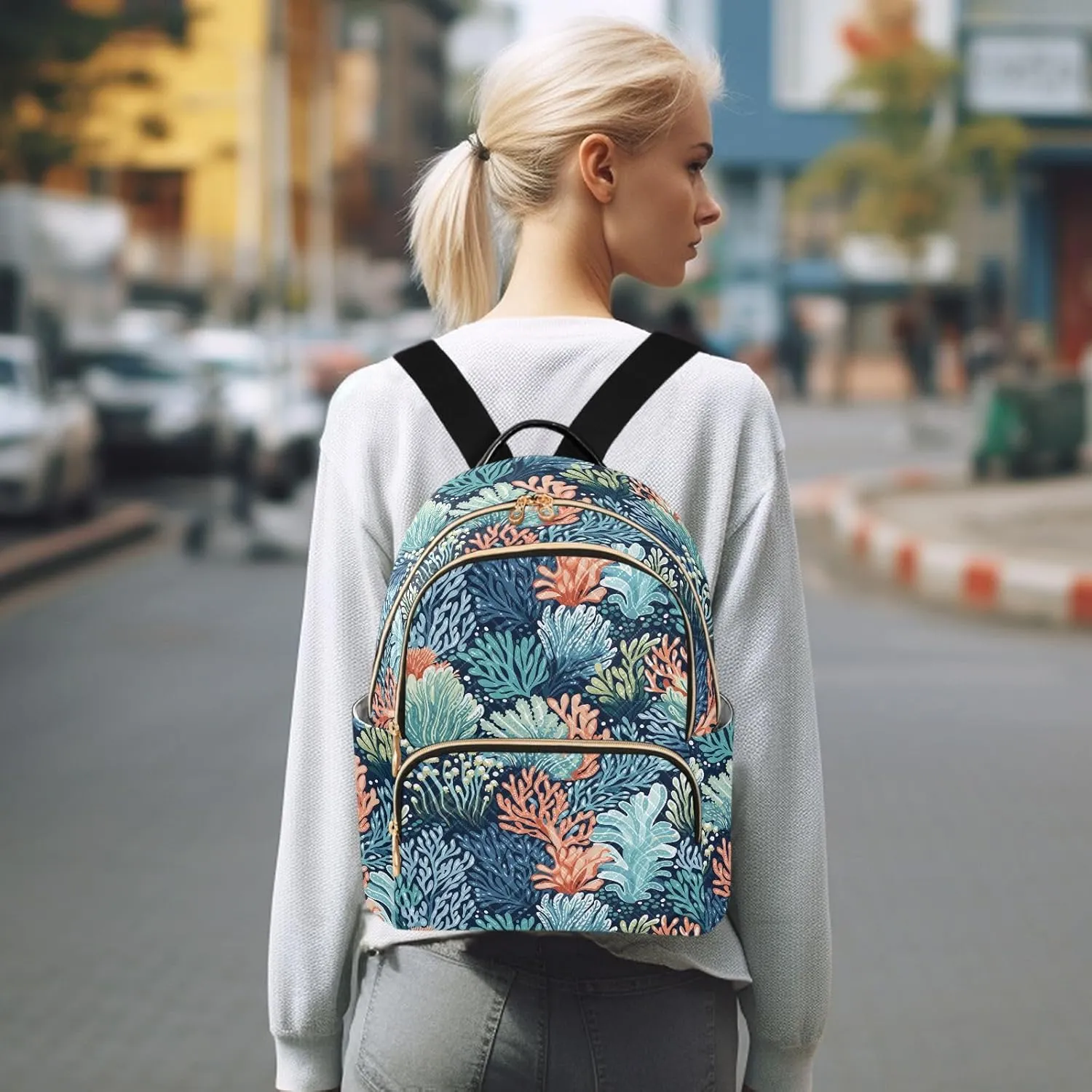 VIGTRO Women Fashion Backpack Quilted Mini Purse Ocean Underwater Coral Reef, Lightweight Travel Casual Shoulder Backpack with Adjustable Straps Size M