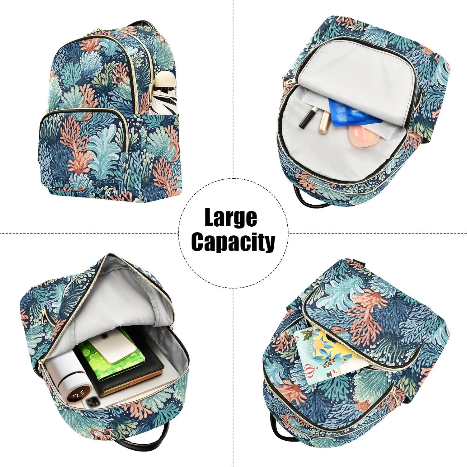 VIGTRO Women Fashion Backpack Quilted Mini Purse Ocean Underwater Coral Reef, Lightweight Travel Casual Shoulder Backpack with Adjustable Straps Size M